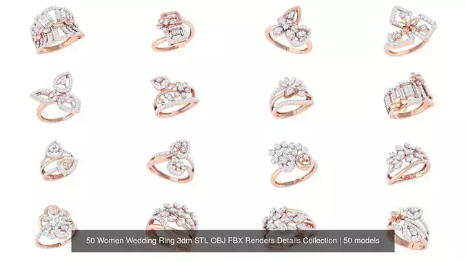 50 Women Wedding Ring 3dm STL OBJ FBX Renders Details Collection 