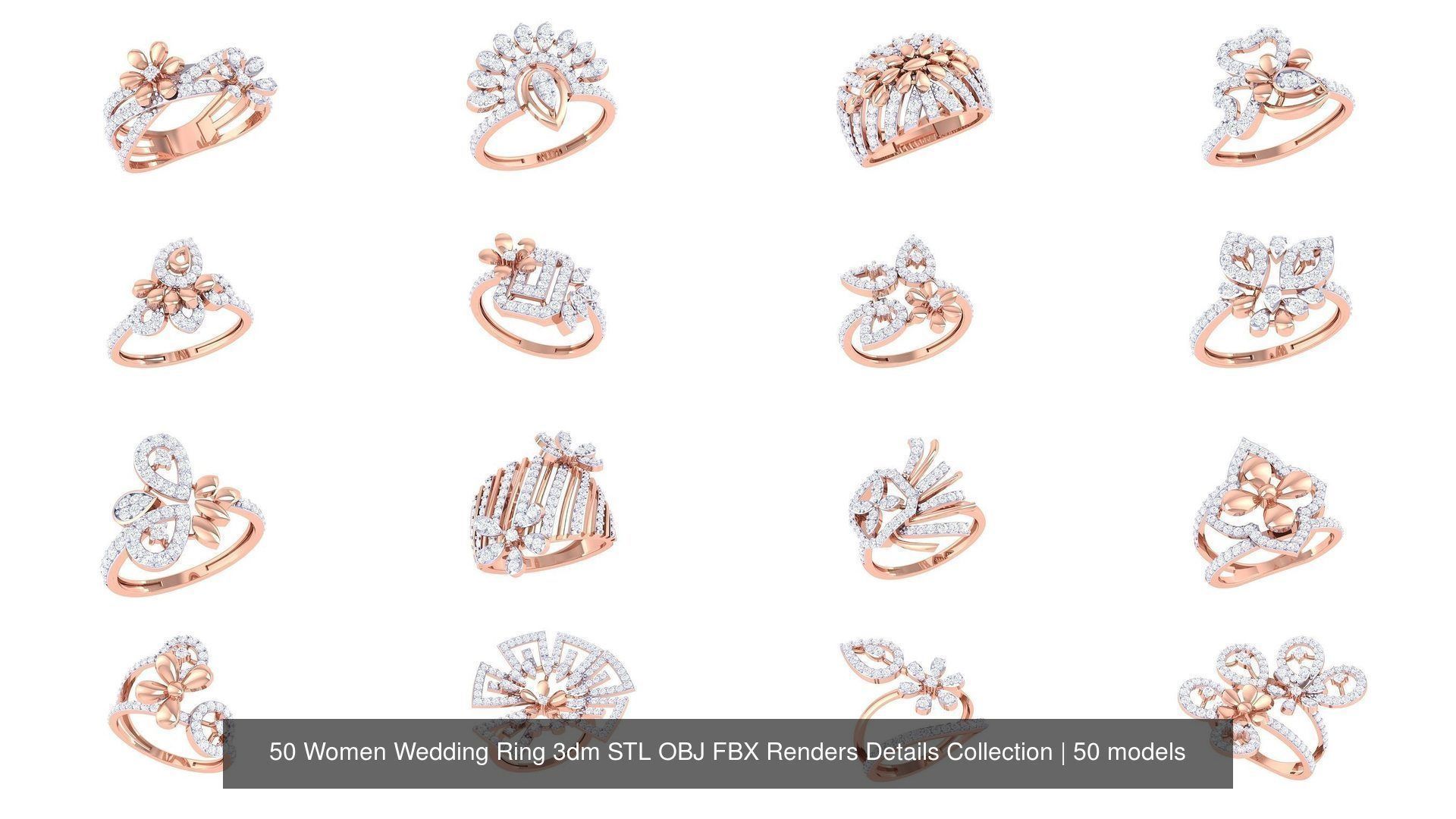 50 Women Wedding Ring 3dm STL OBJ FBX Renders Details Collection _2