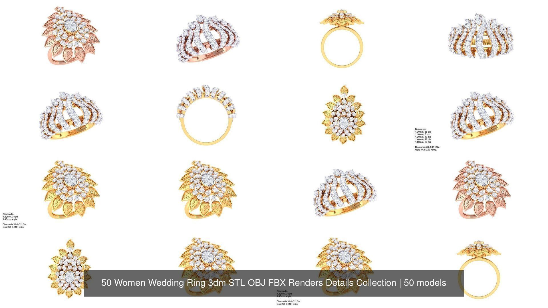 50 Women Wedding Ring 3dm STL OBJ FBX Renders Details Collection _6