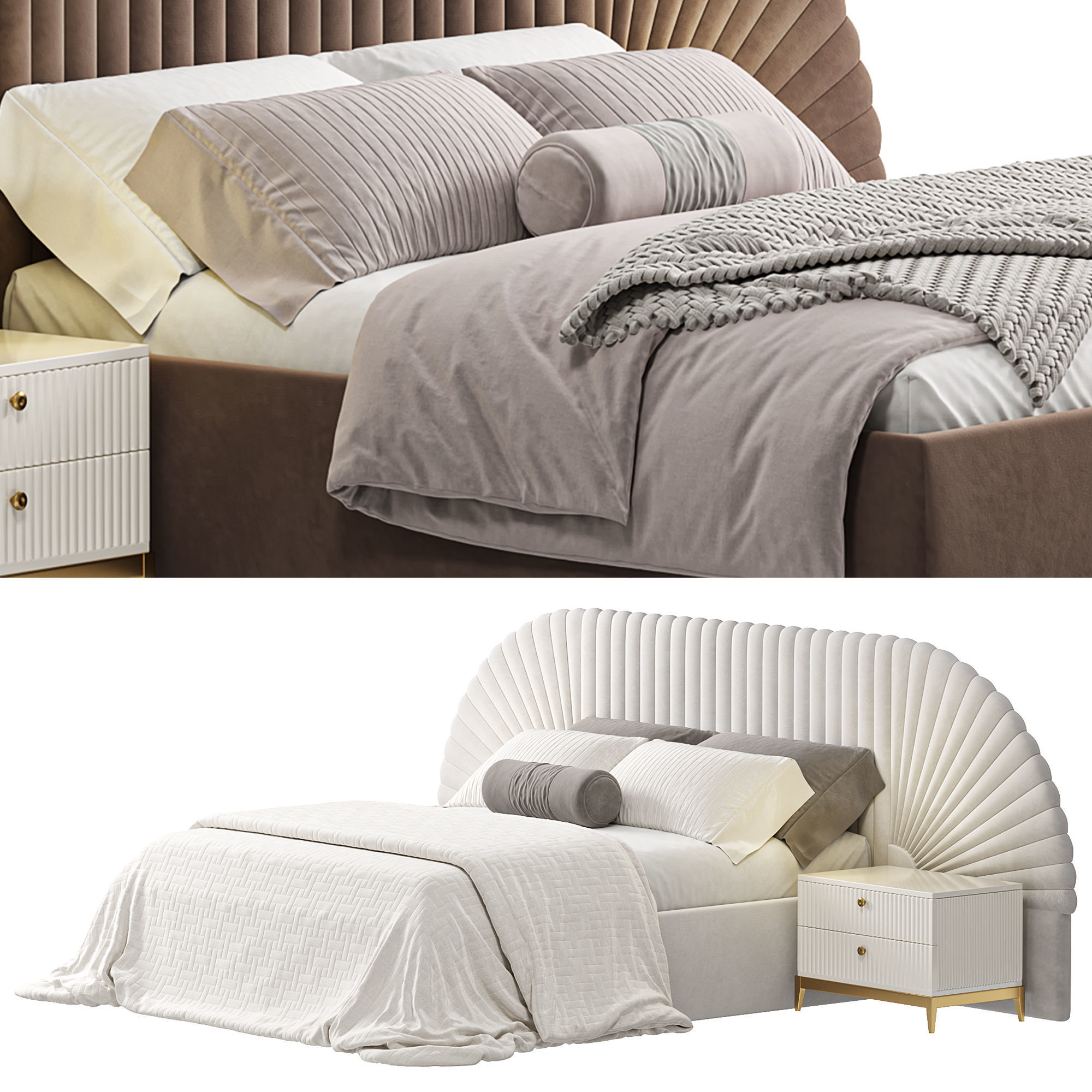 Upholstered Bed Low-poly 3D model_2