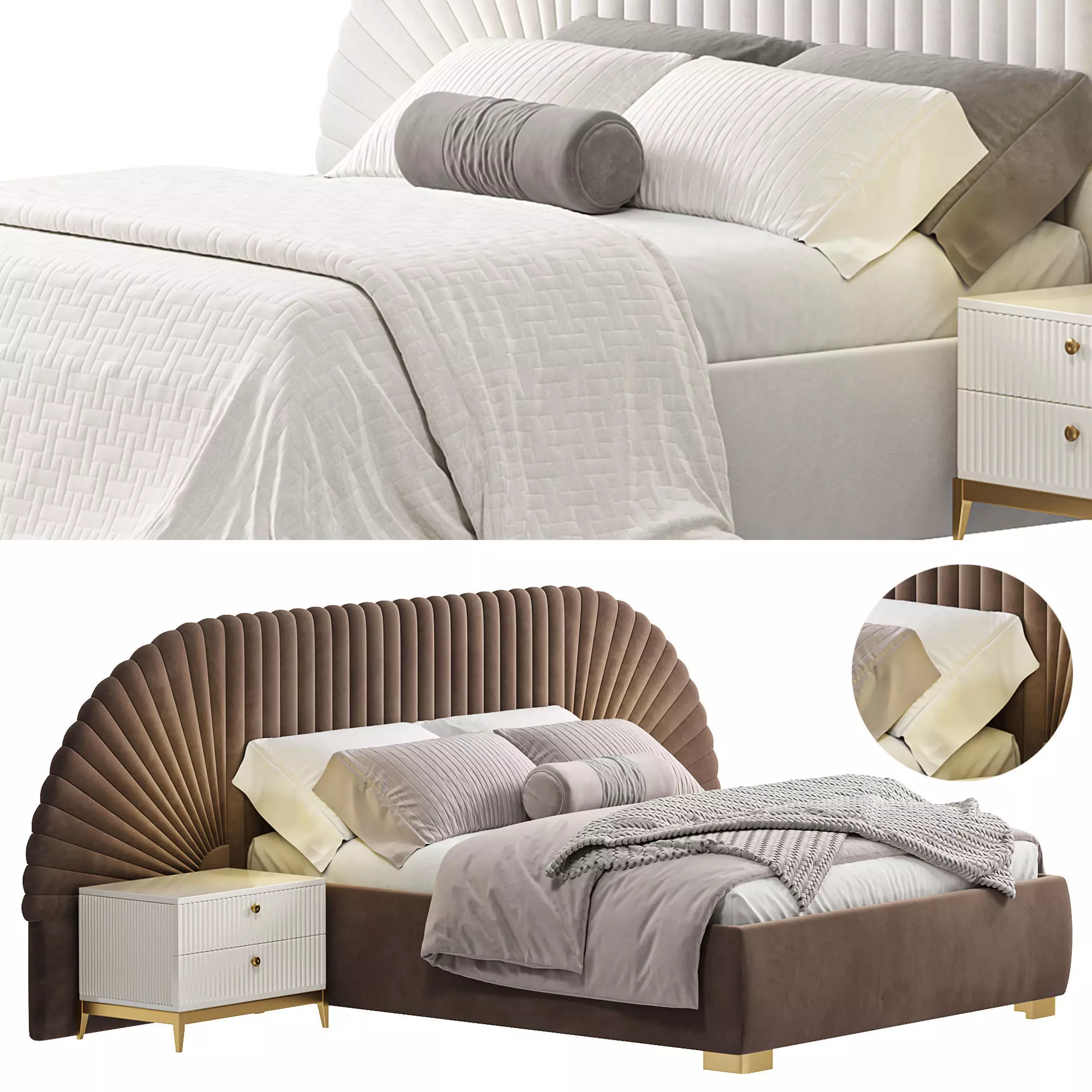 Upholstered Bed Low-poly 3D model_1