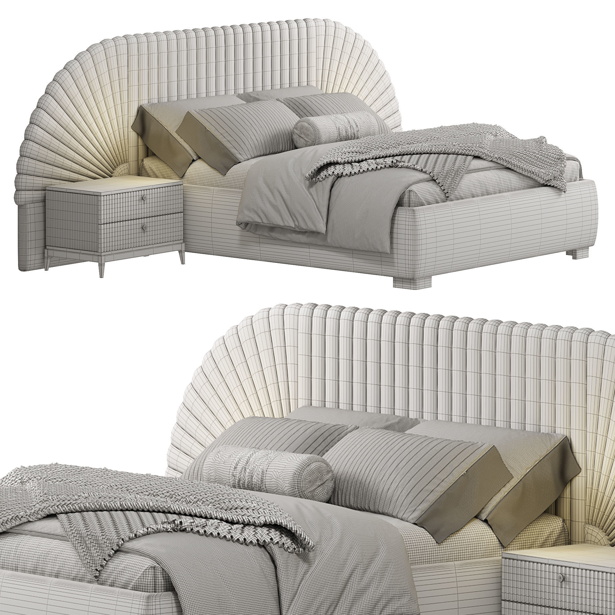 Upholstered Bed Low-poly 3D model_5