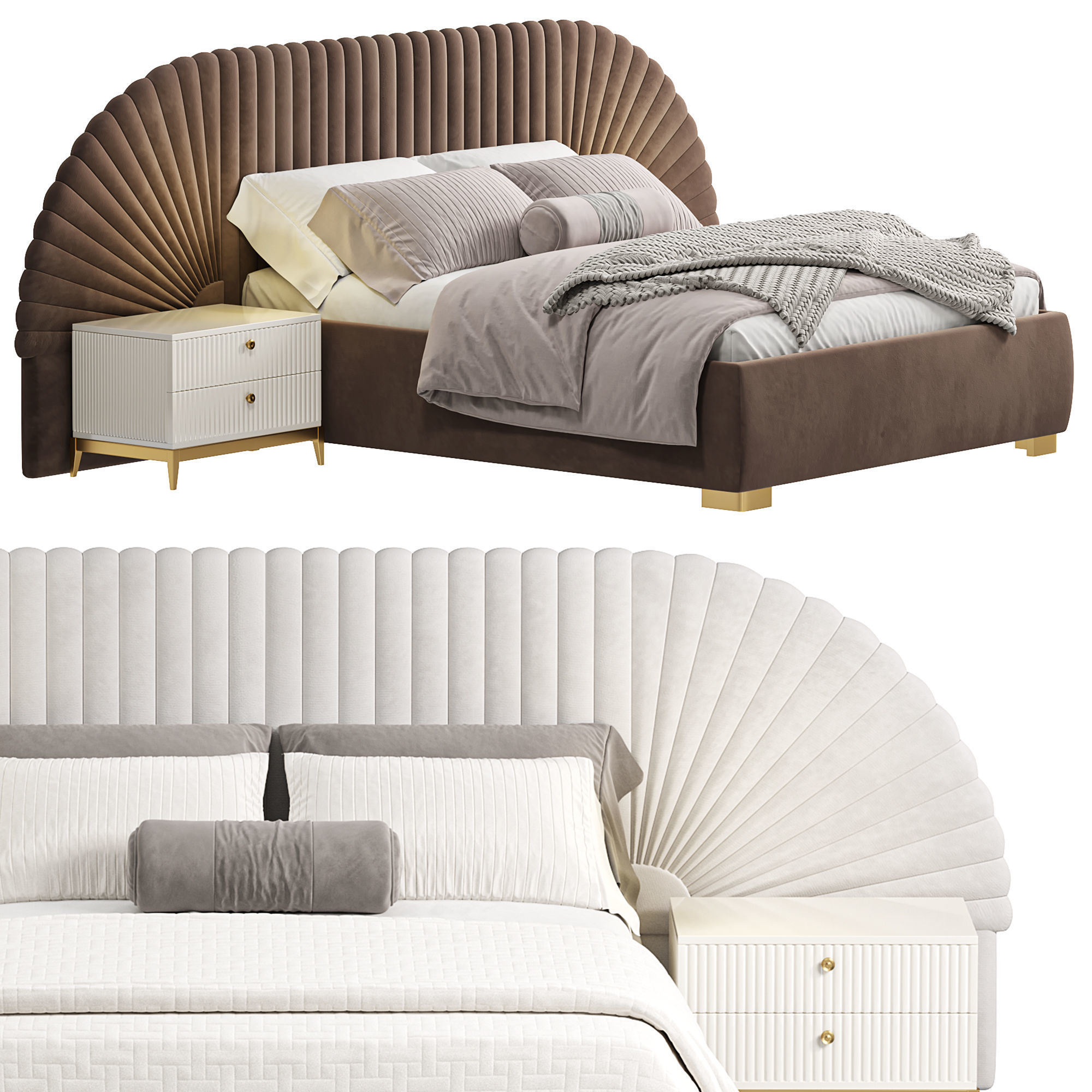 Upholstered Bed Low-poly 3D model_4