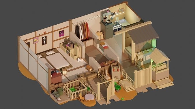 oriental house Free low-poly 3D model