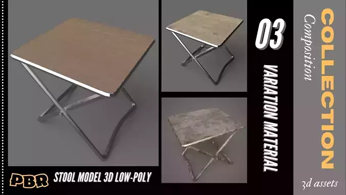 Stool Model 3D Low-poly table with different materials Low-poly 3D model