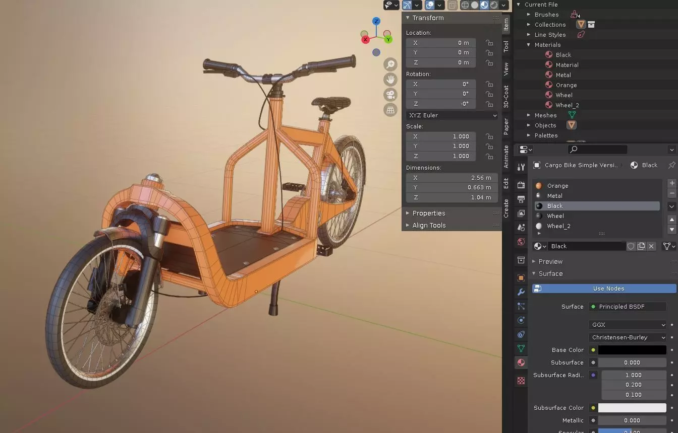 Cargo Bike Simple Version Low-poly 3D model_0