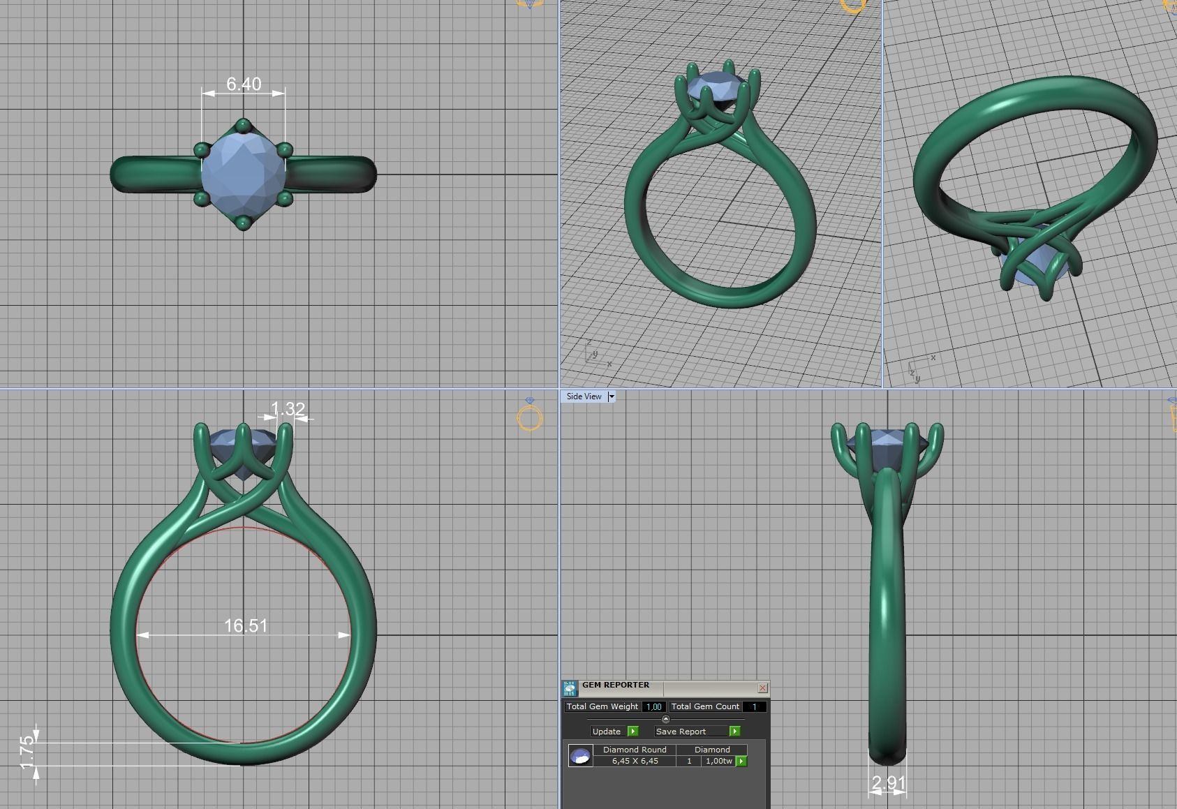 Mila Trellis Solitaire Ring 1ct stone 6claw design ring 3dmodel 3D print model_13