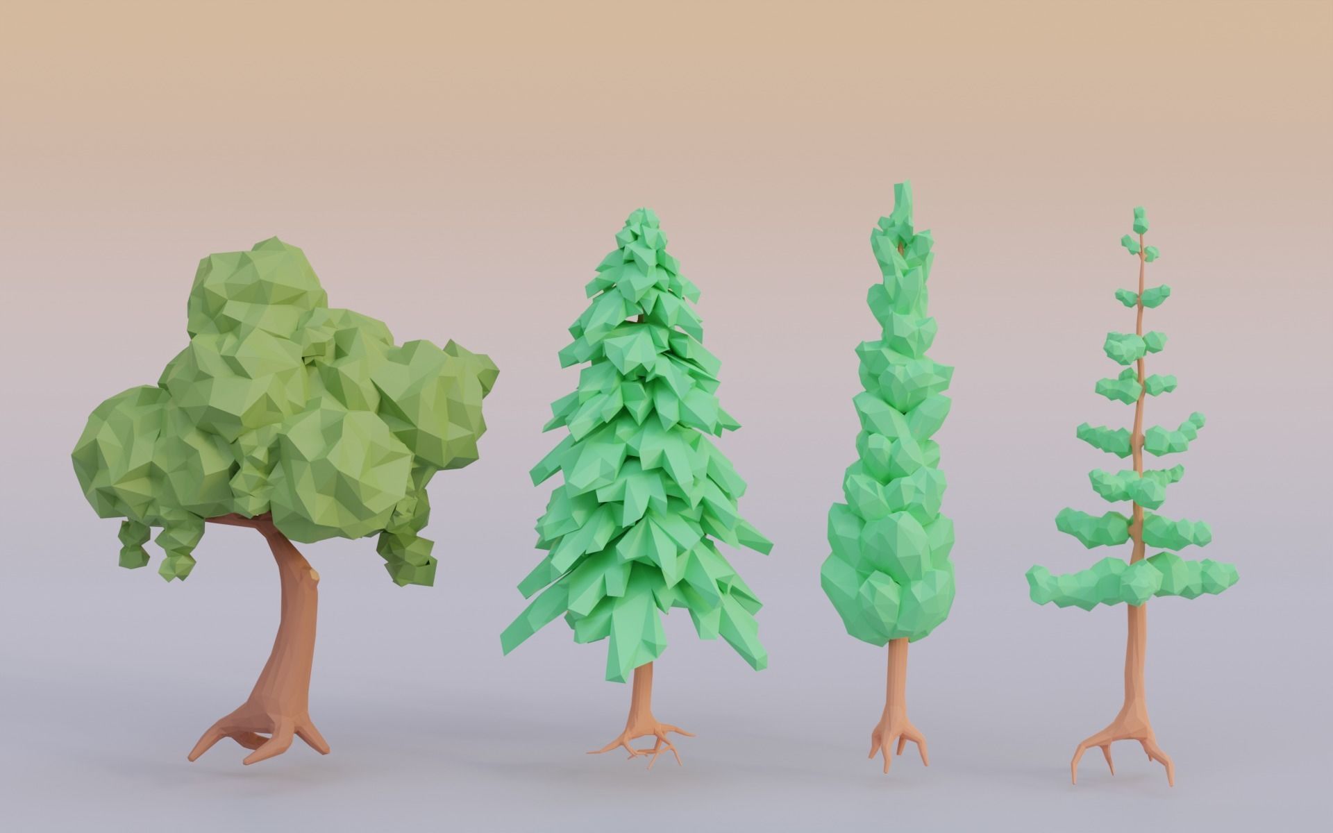 Tree set Stylized Low-poly 3D model_4