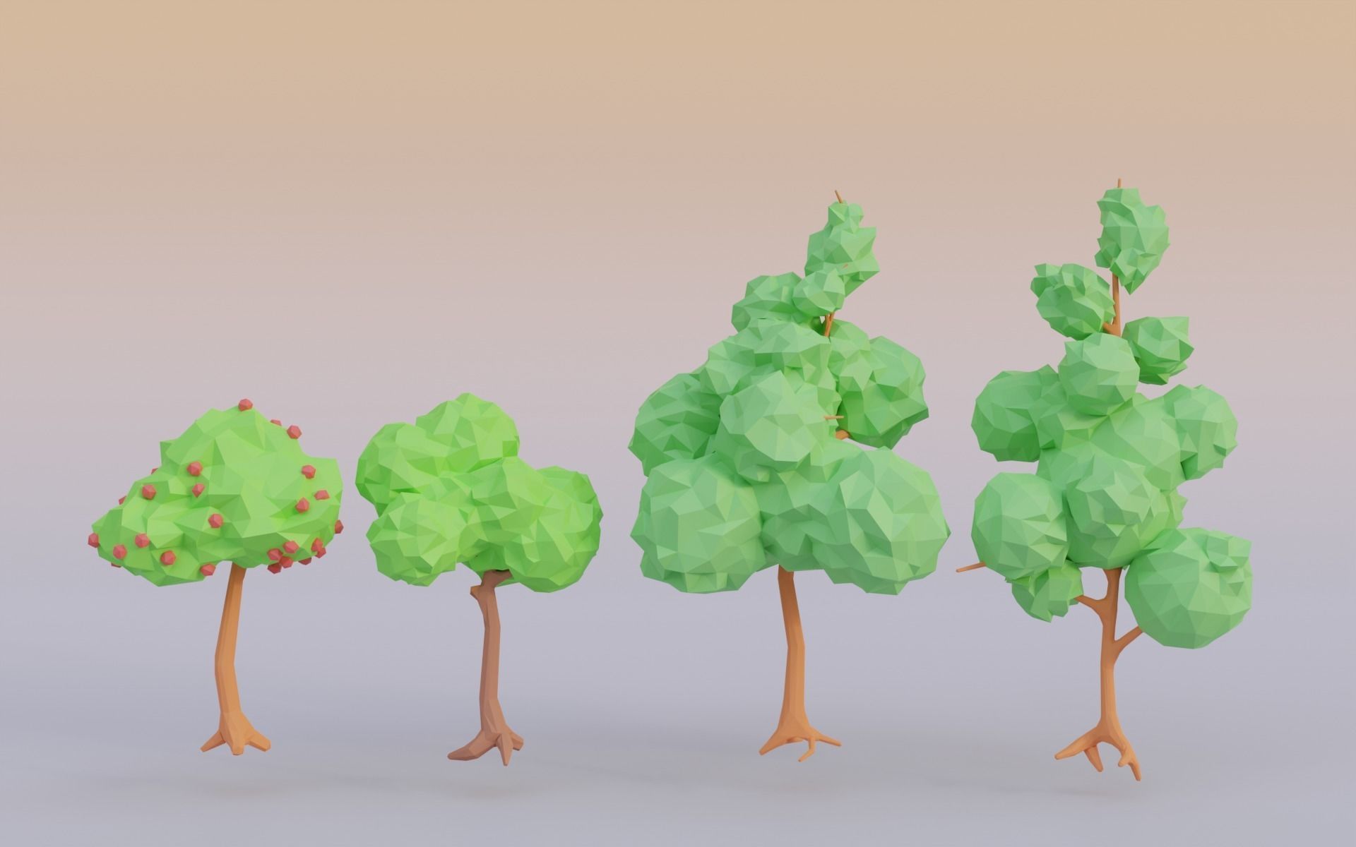 Tree set Stylized Low-poly 3D model_5