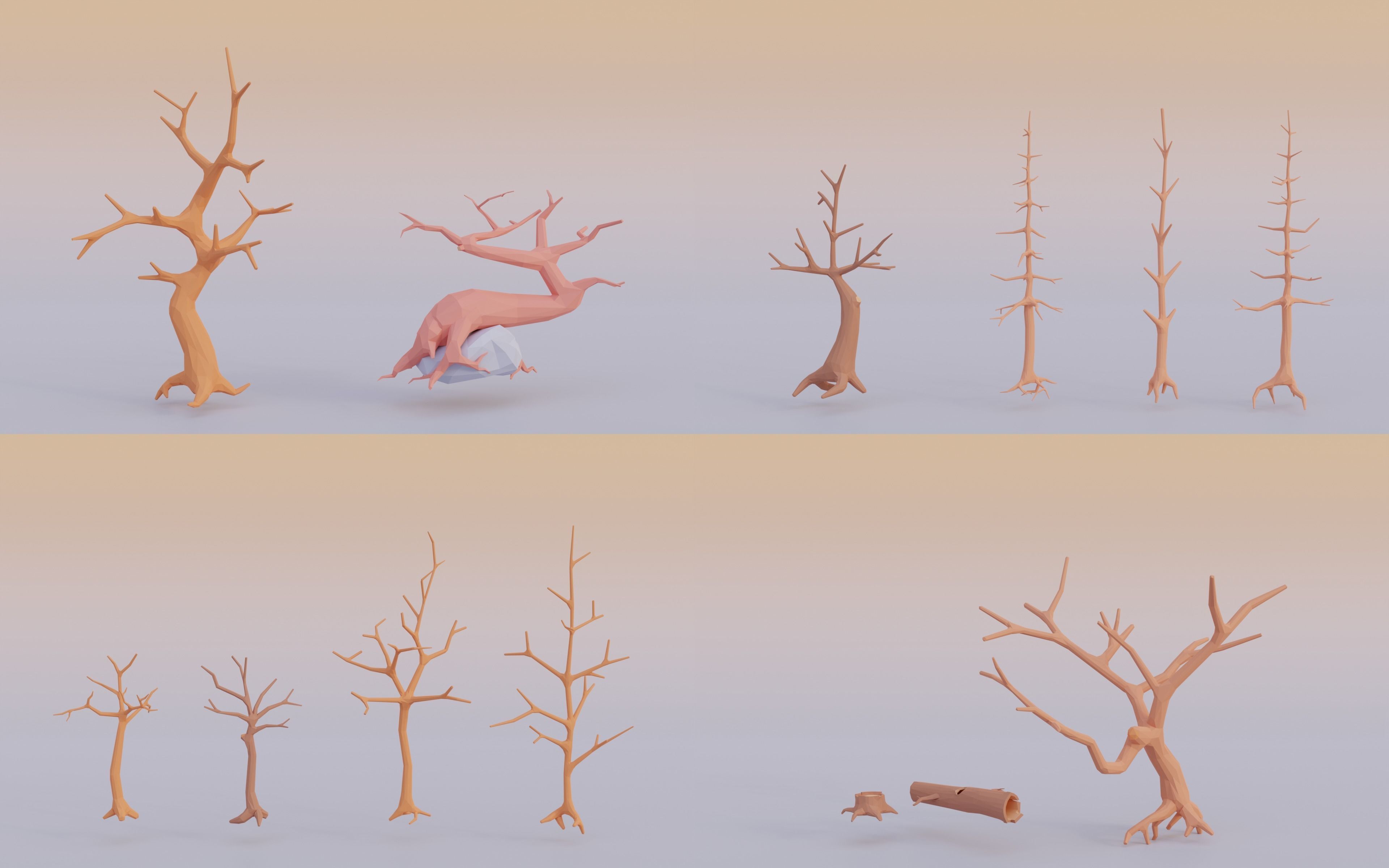 Tree set Stylized Low-poly 3D model_1