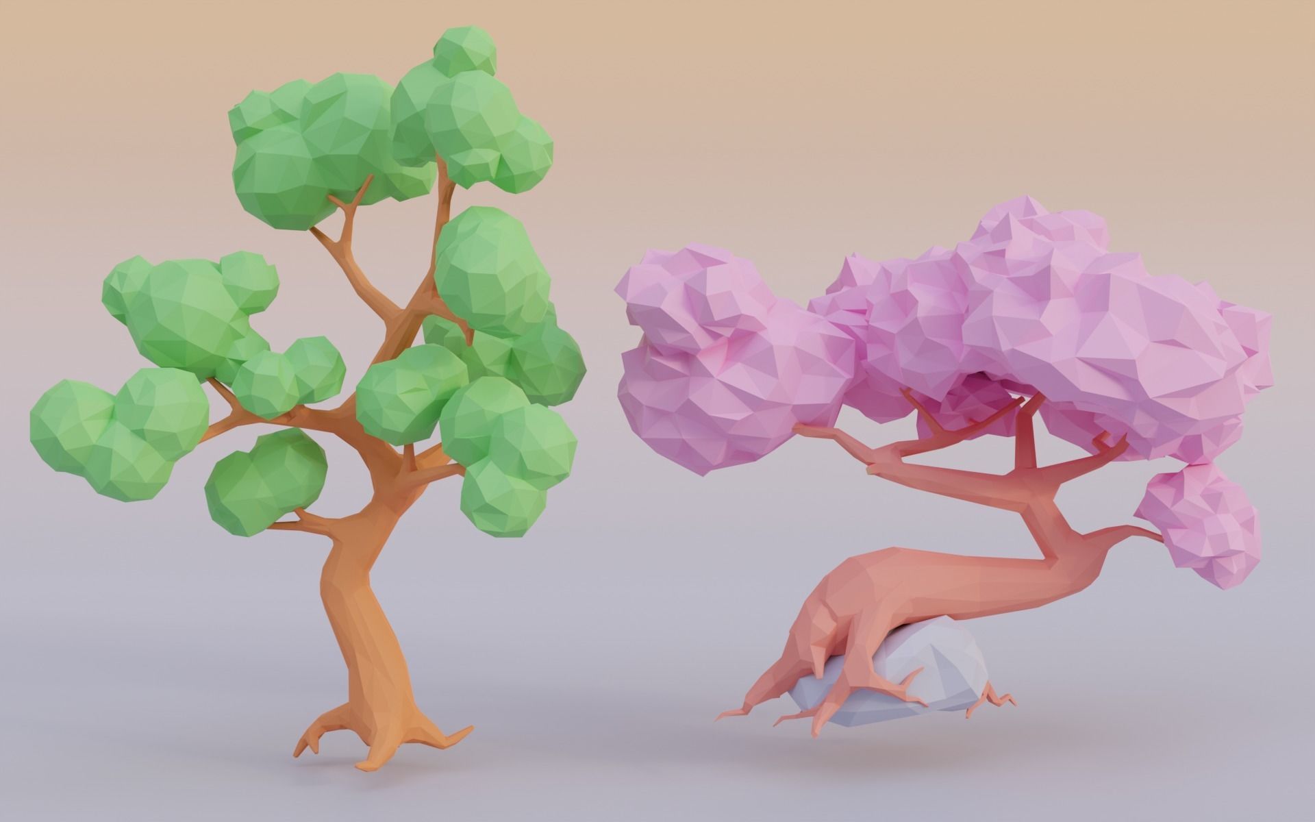 Tree set Stylized Low-poly 3D model_3