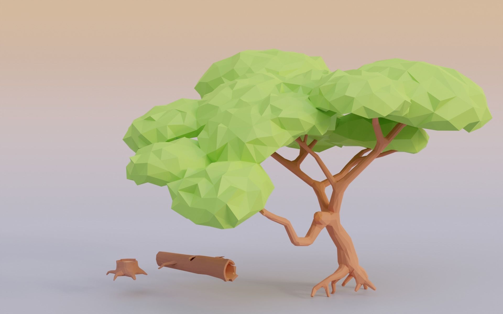 Tree set Stylized Low-poly 3D model_6