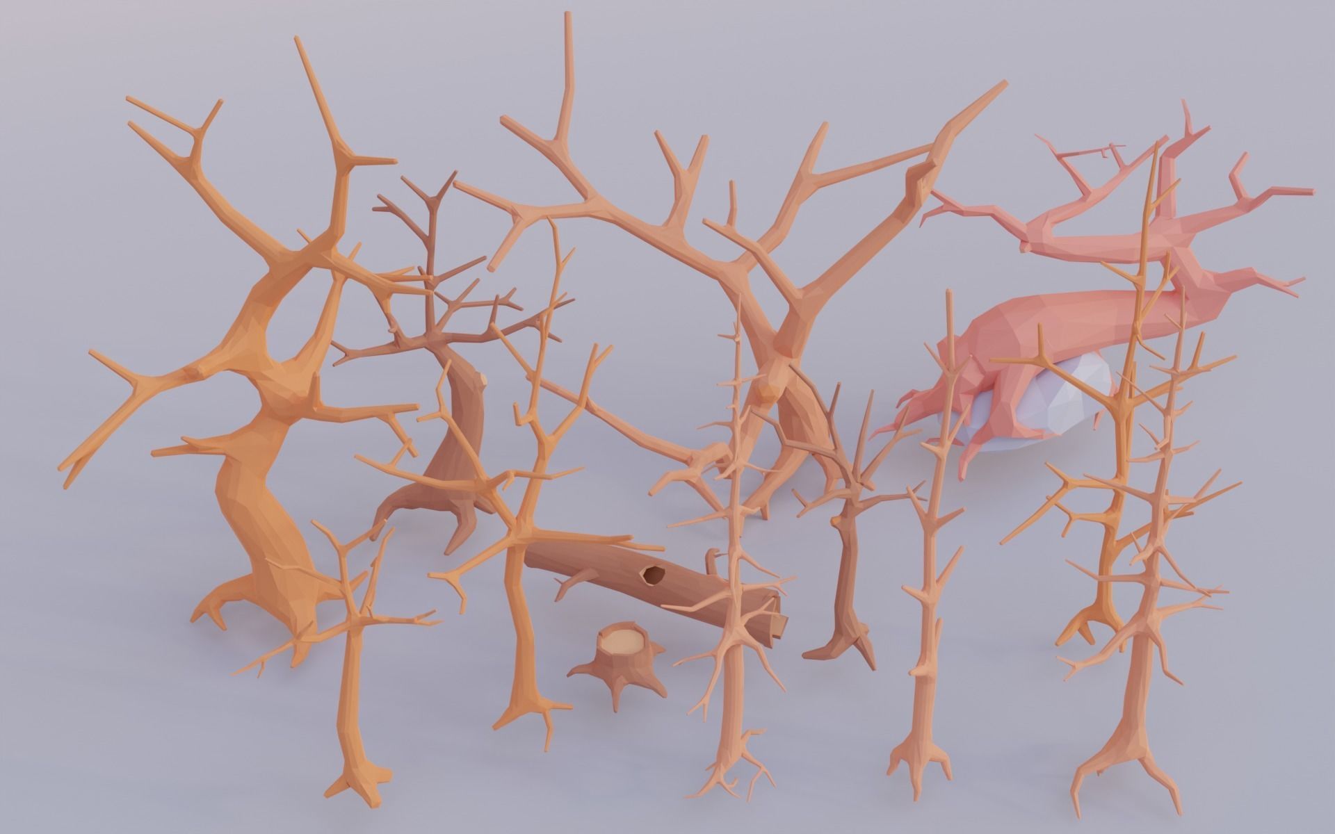 Tree set Stylized Low-poly 3D model_7