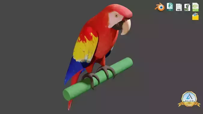 Cute Parrot with Real Textures Low-poly 3D model