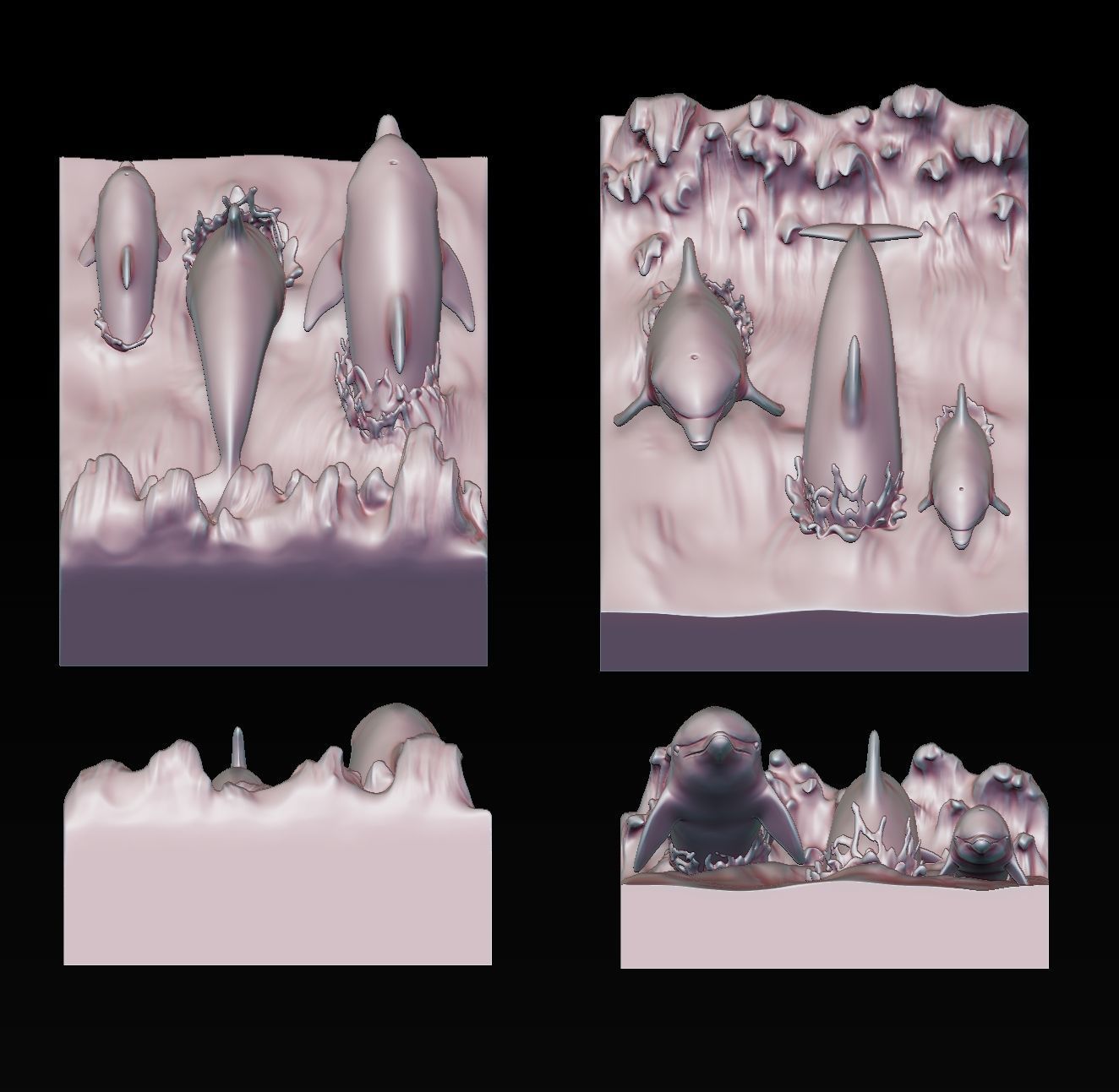 Dolphin family 3D print model_11