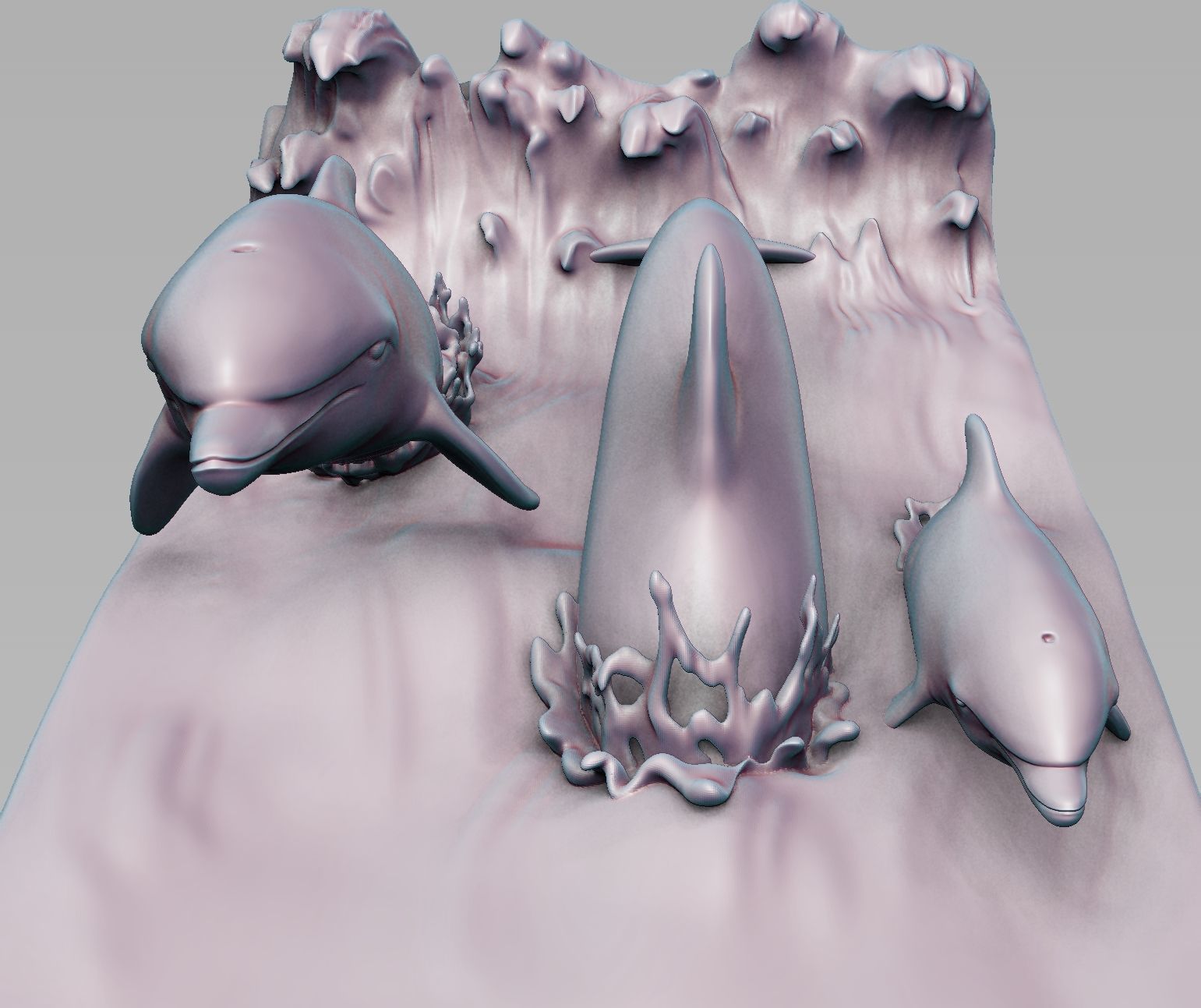 Dolphin family 3D print model_10
