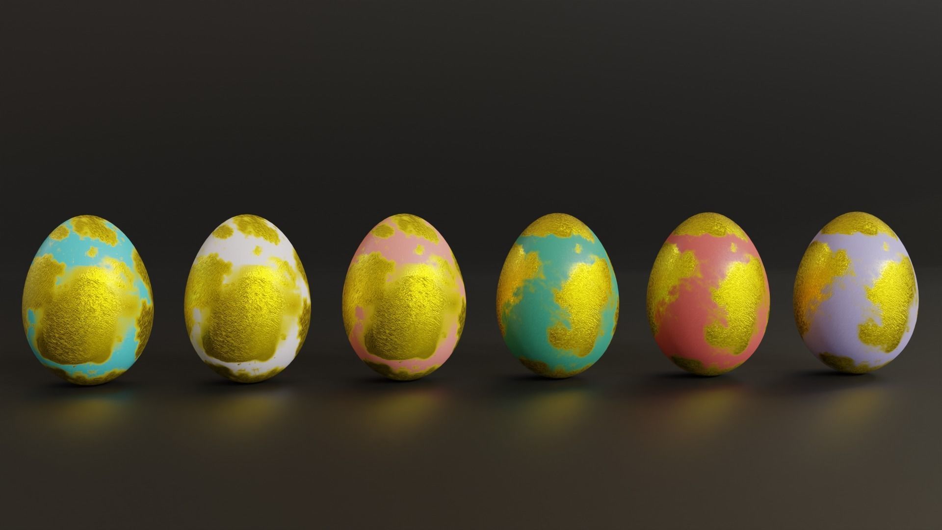 Golden Easter Eggs in Tray 3D model_6