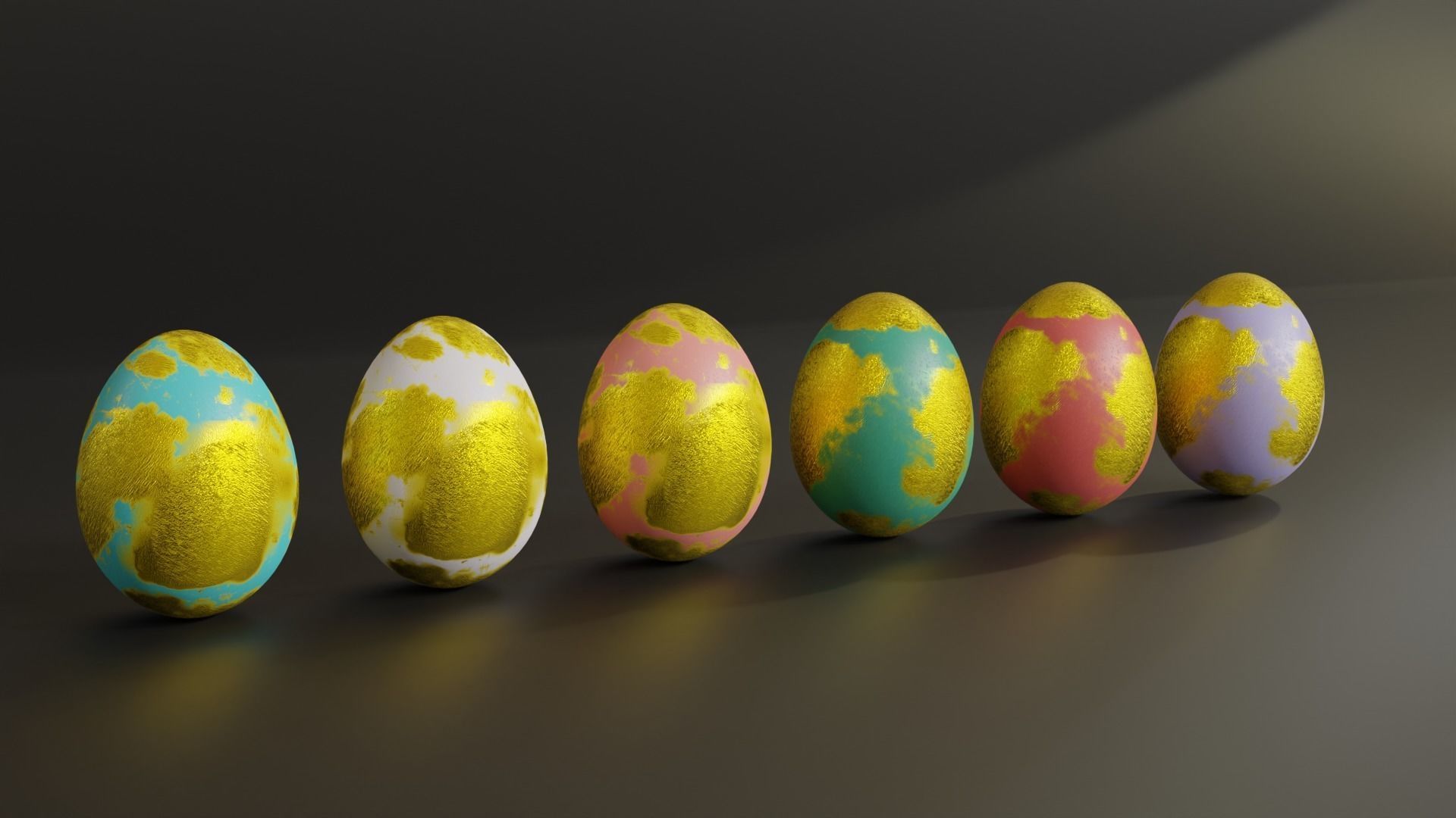 Golden Easter Eggs in Tray 3D model_2