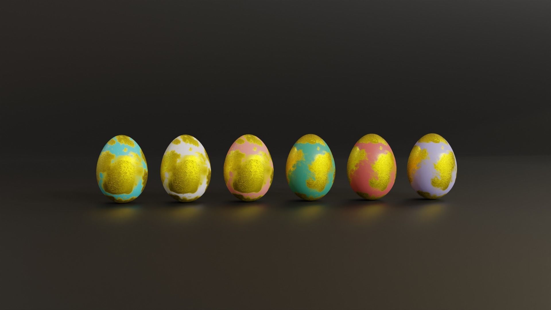 Golden Easter Eggs in Tray 3D model_3