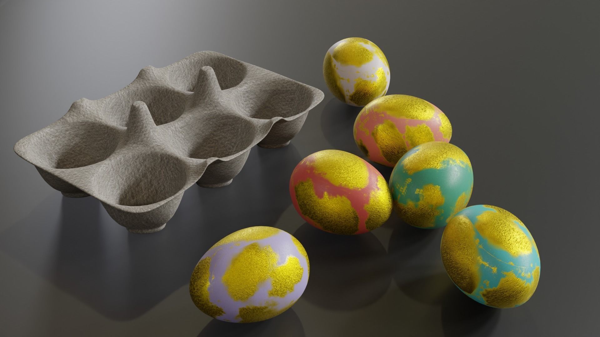 Golden Easter Eggs in Tray 3D model_8