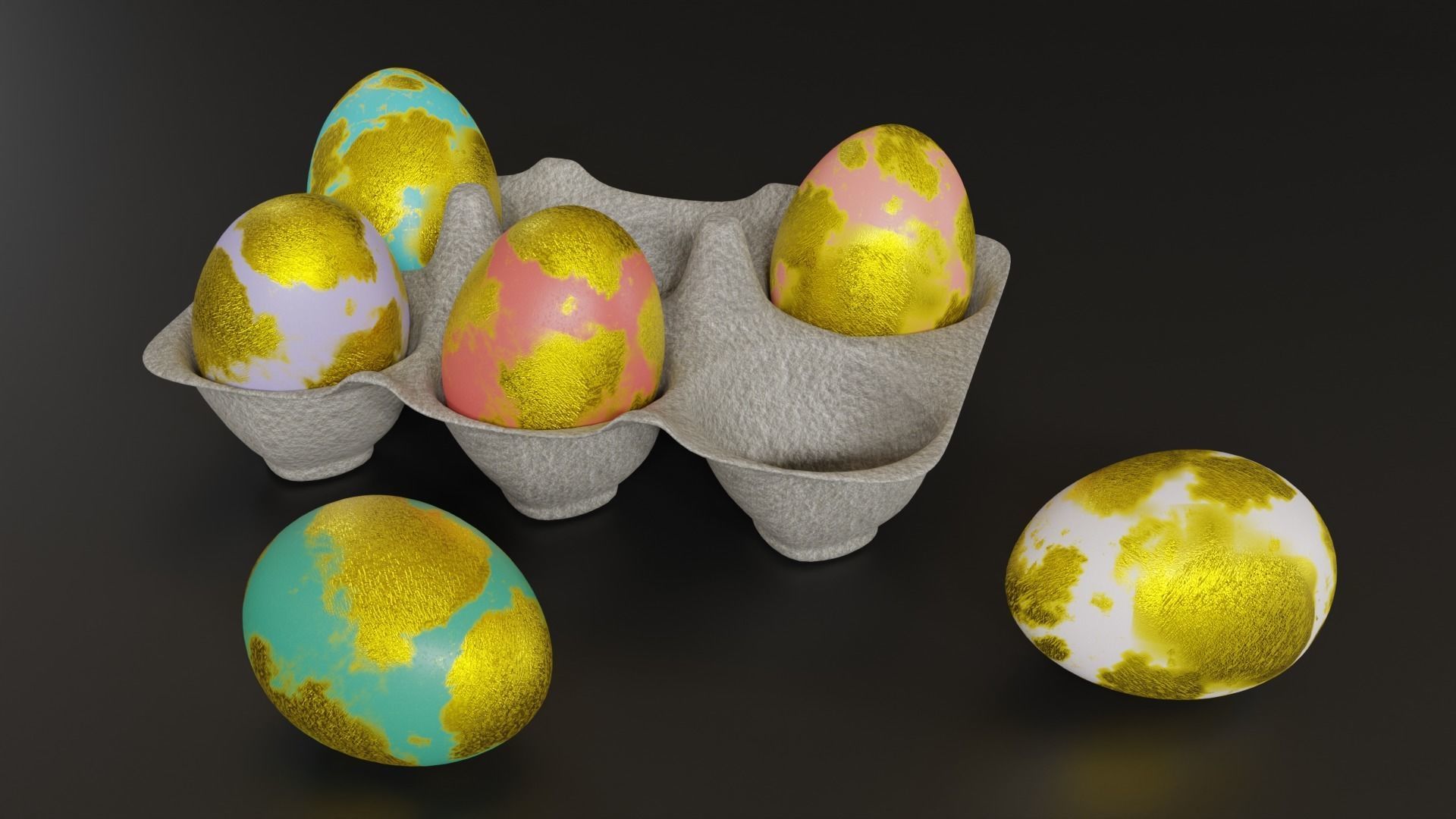 Golden Easter Eggs in Tray 3D model_10