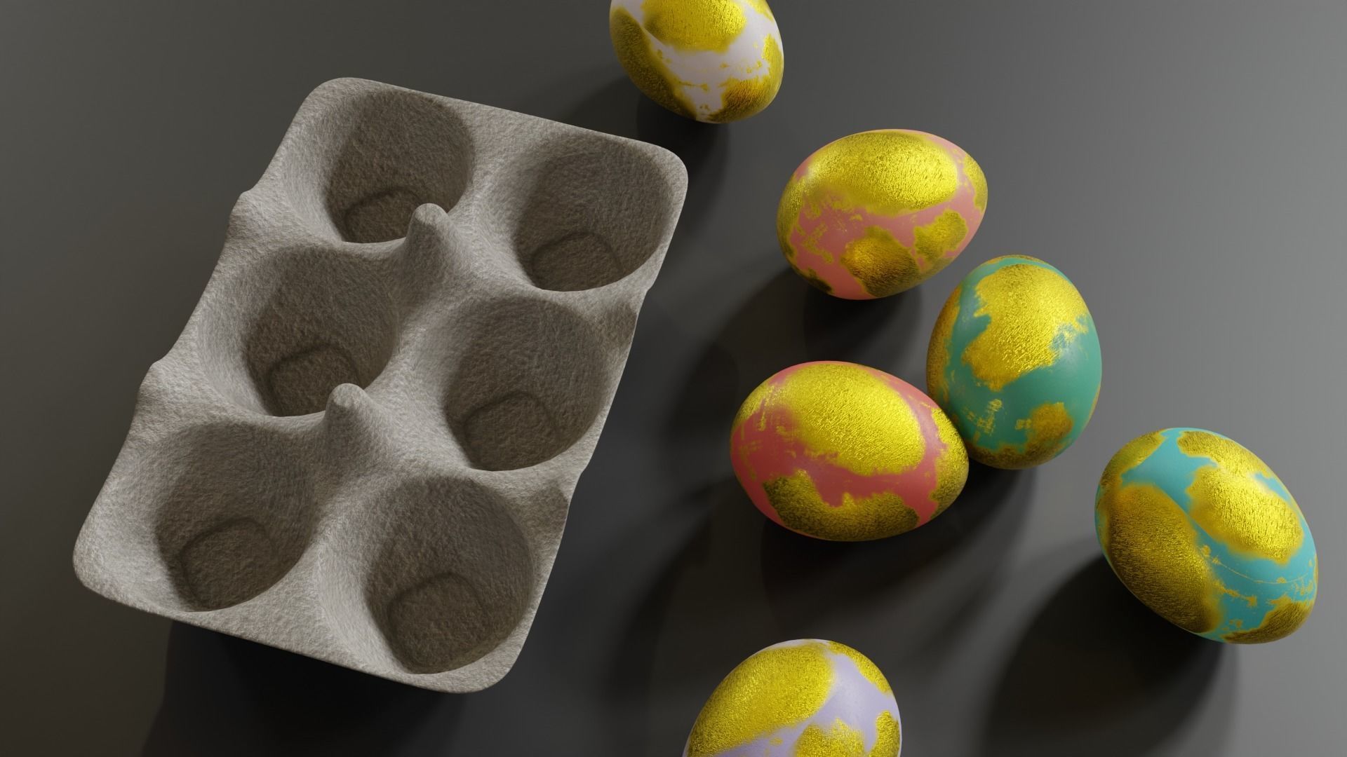 Golden Easter Eggs in Tray 3D model_9
