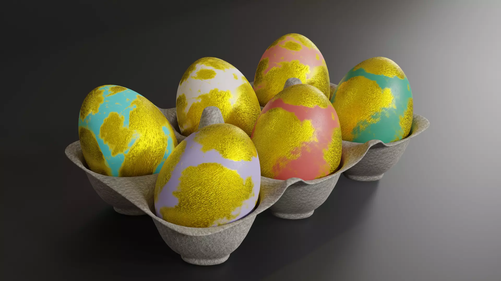 Golden Easter Eggs in Tray 3D model_0