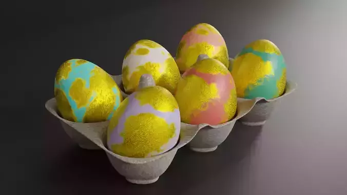 Golden Easter Eggs in Tray 3D model