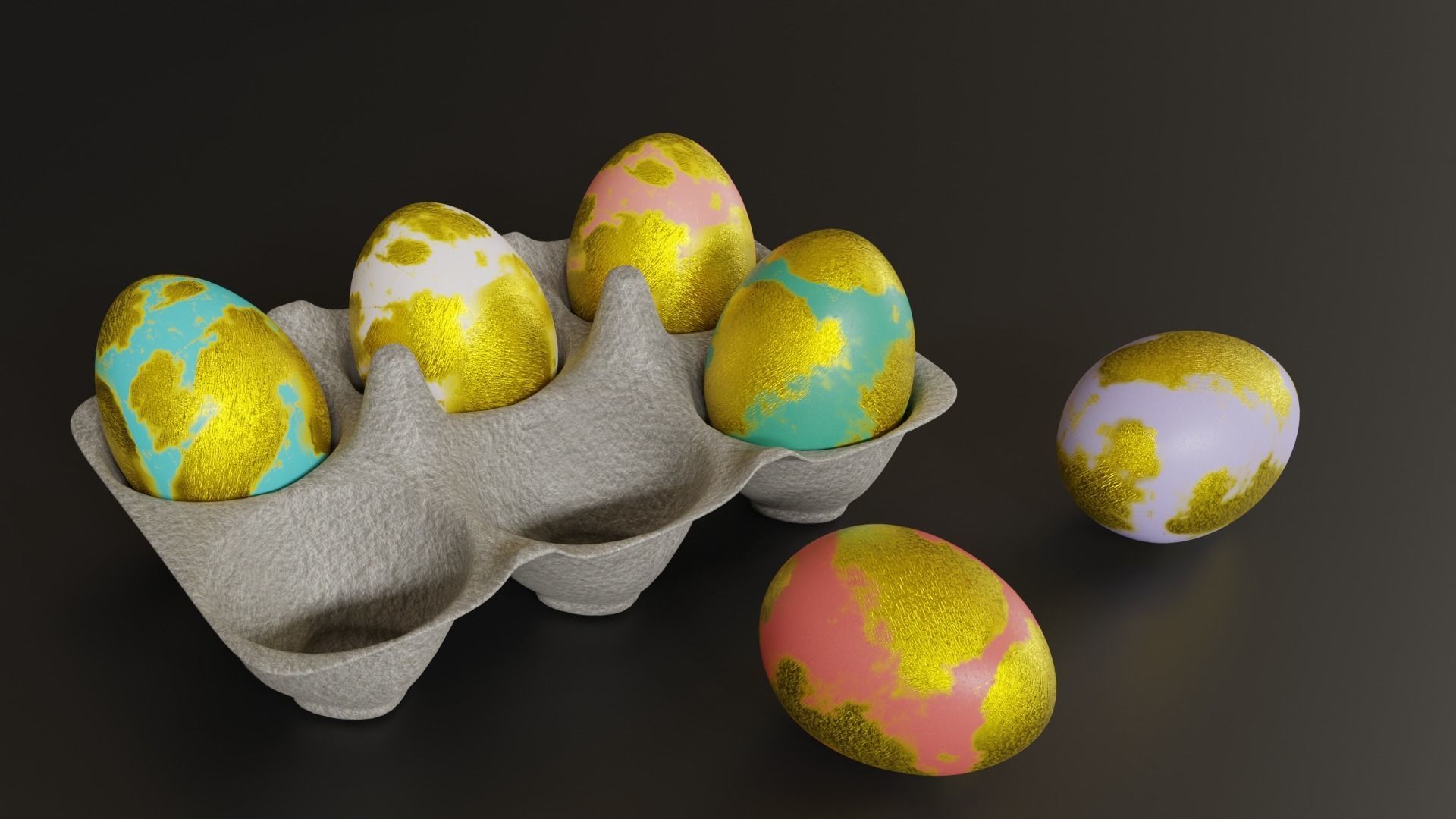 Golden Easter Eggs in Tray 3D model_7