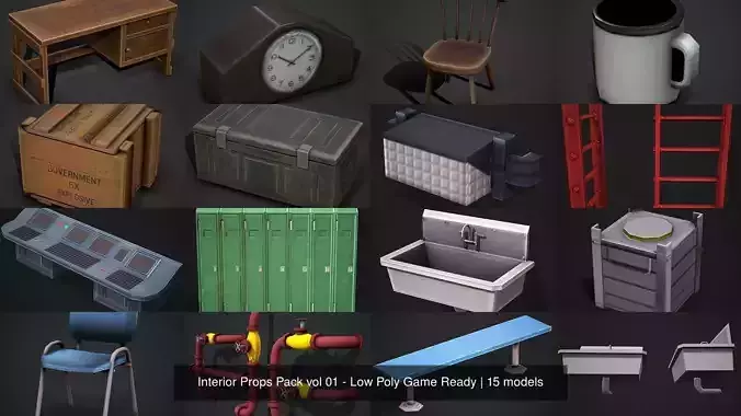 Interior Props Pack vol 01 - Low Poly Game Ready 3D Model Collection