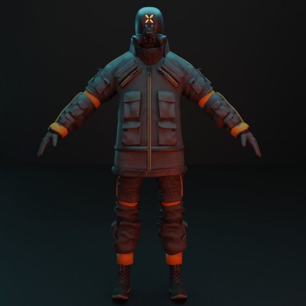 Cyberpunk Character Street Wear Low-poly 3D model_10