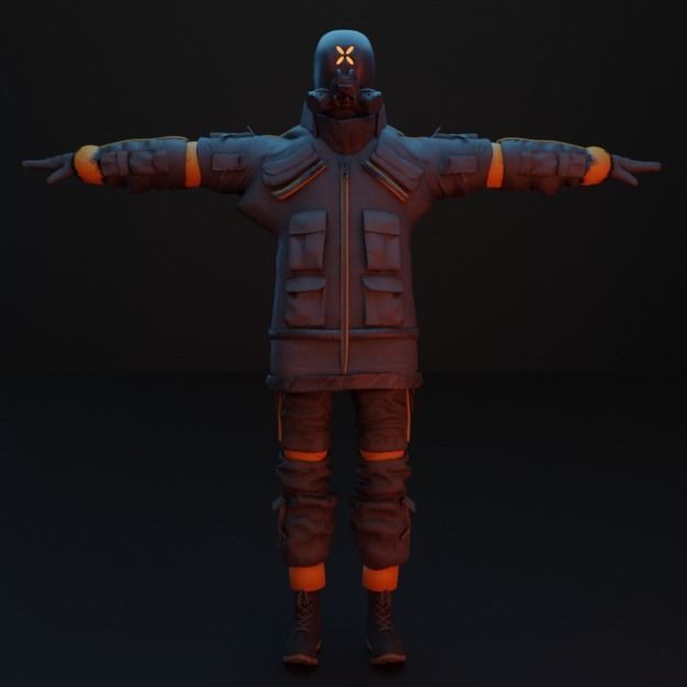 Cyberpunk Character Street Wear Low-poly 3D model_6