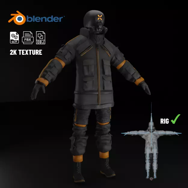 Cyberpunk Character Street Wear Low-poly 3D model_0