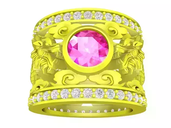 fengshui zodiac diamond dragon men ring 4767