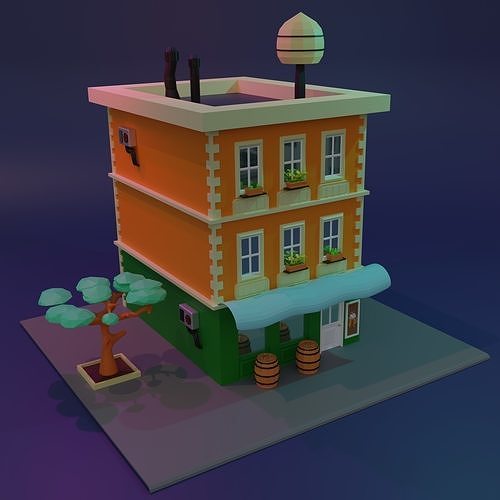 Apartament building Low-poly 3D model
