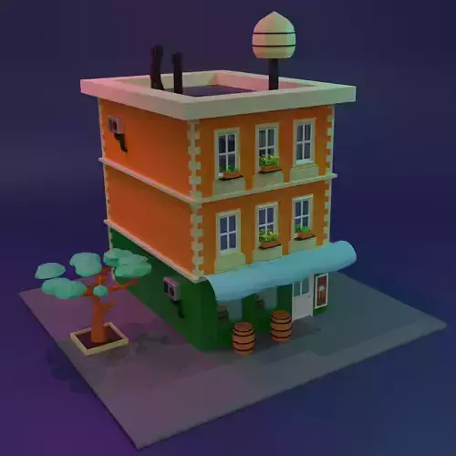 Apartament building Low-poly 3D model