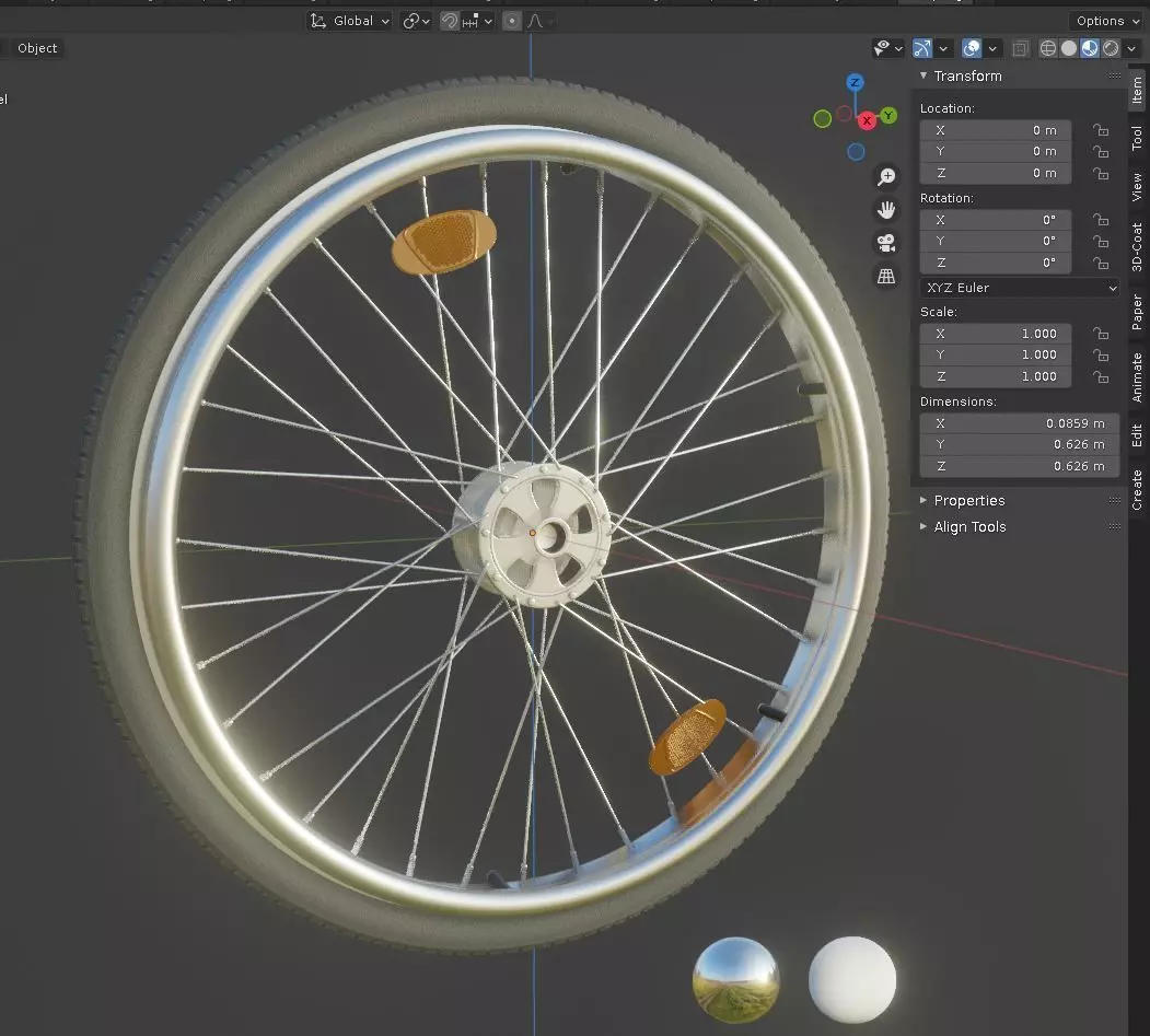 Wheelchair Wheel with Procedural PBR Material Setup 3D model_0