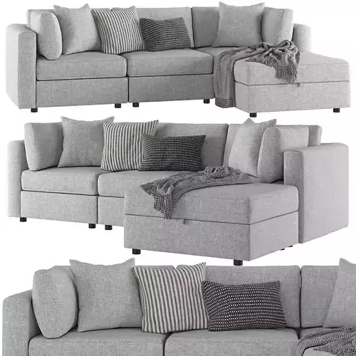 Modular Square Arm Upholstered 4-Piece Chaise Sectional Sofa 3D model