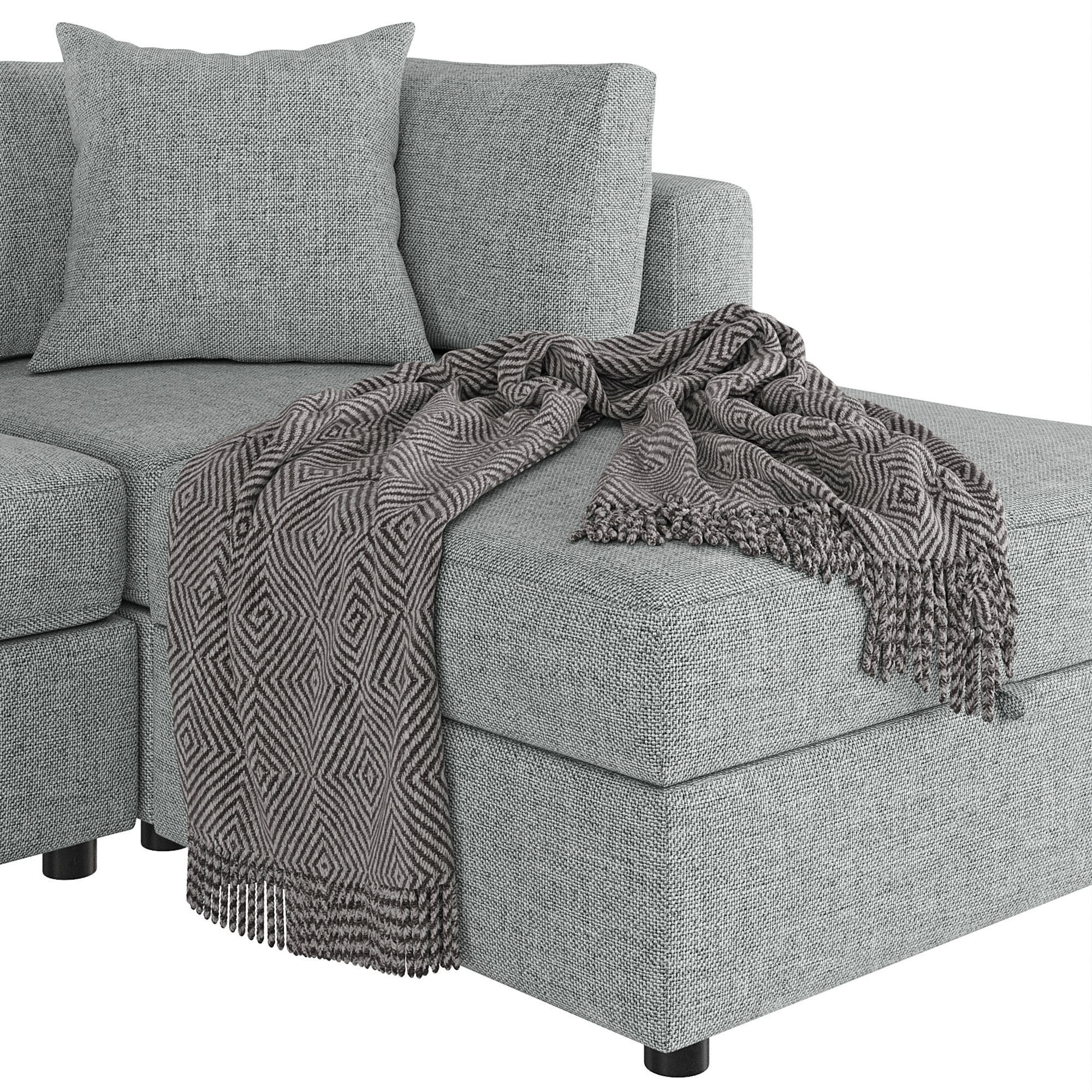 Modular Square Arm Upholstered 4-Piece Chaise Sectional Sofa 3D model_2