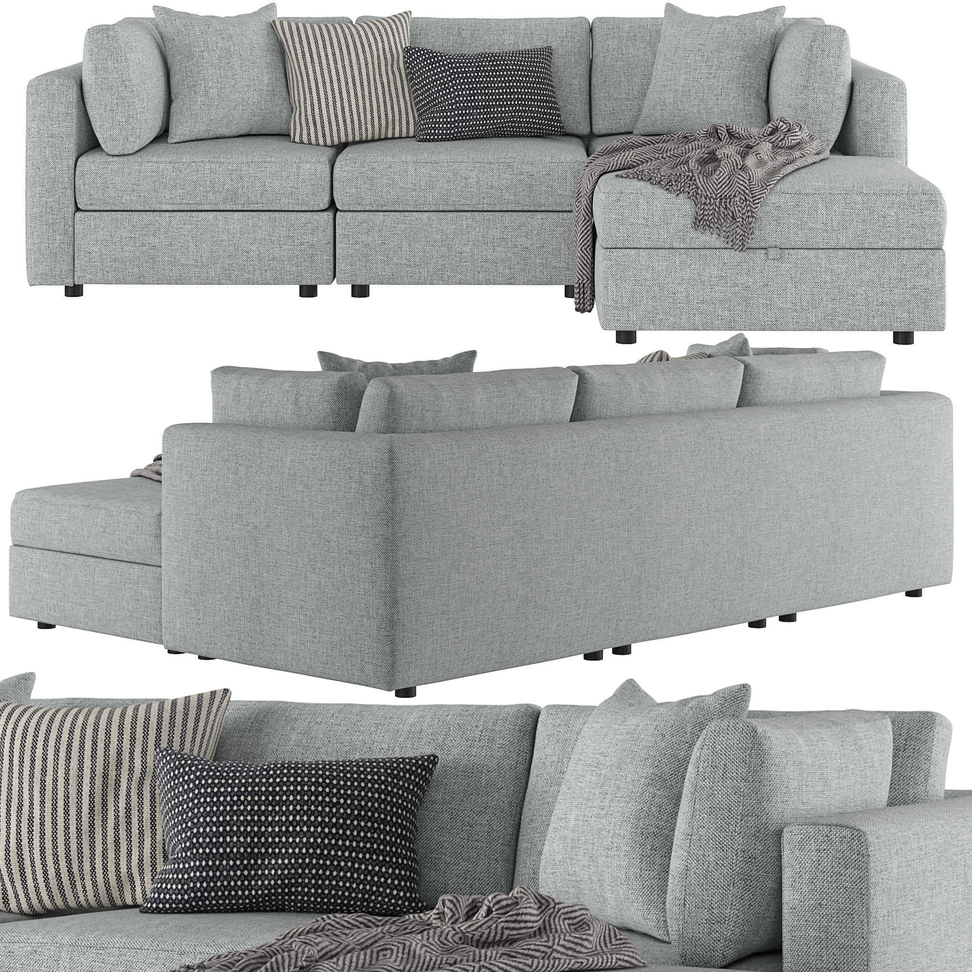 Modular Square Arm Upholstered 4-Piece Chaise Sectional Sofa 3D model_5