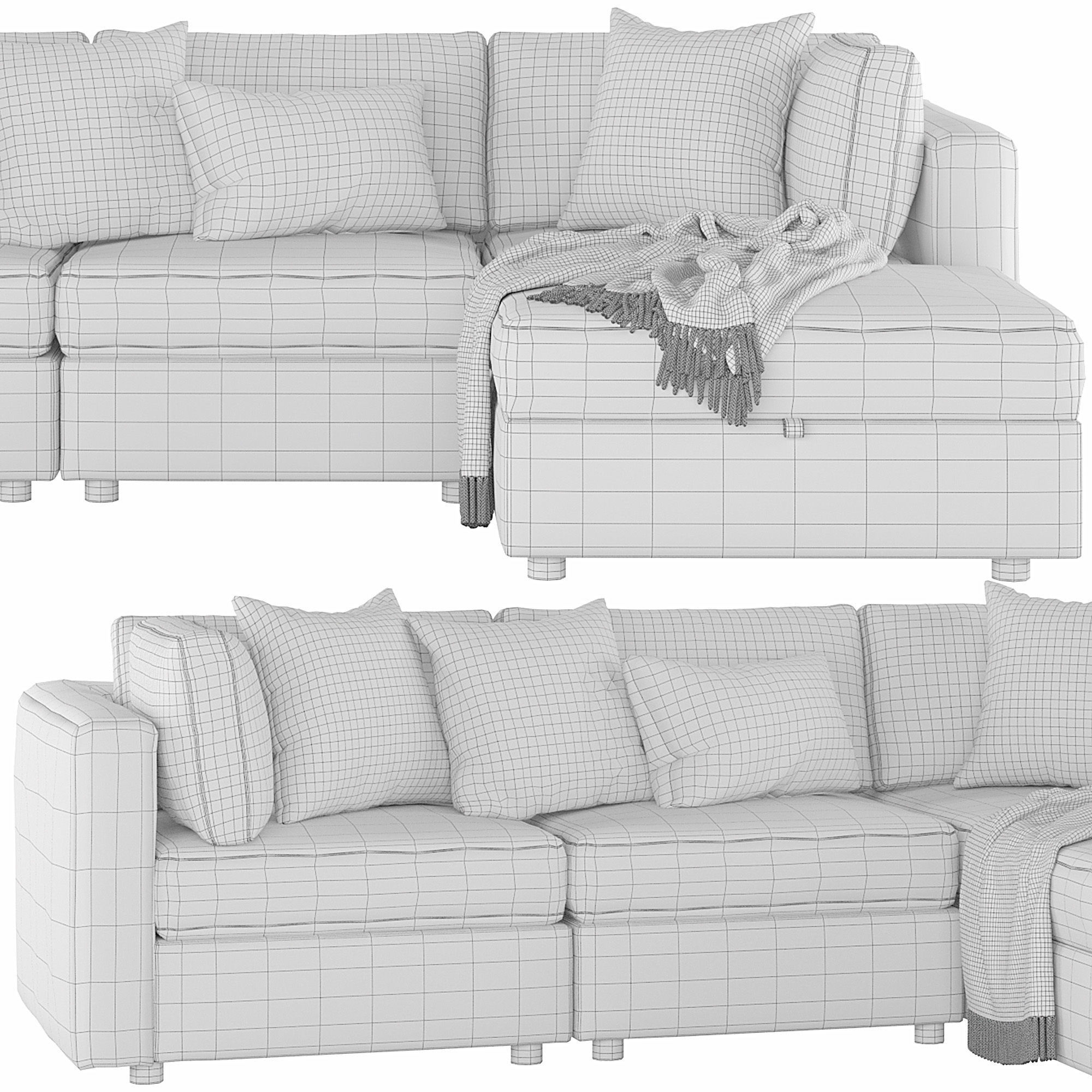 Modular Square Arm Upholstered 4-Piece Chaise Sectional Sofa 3D model_1