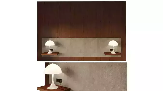 Headboard 1 two lamps on wooden wall