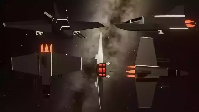 Lowpoly Spacecraft four fighter jets in space