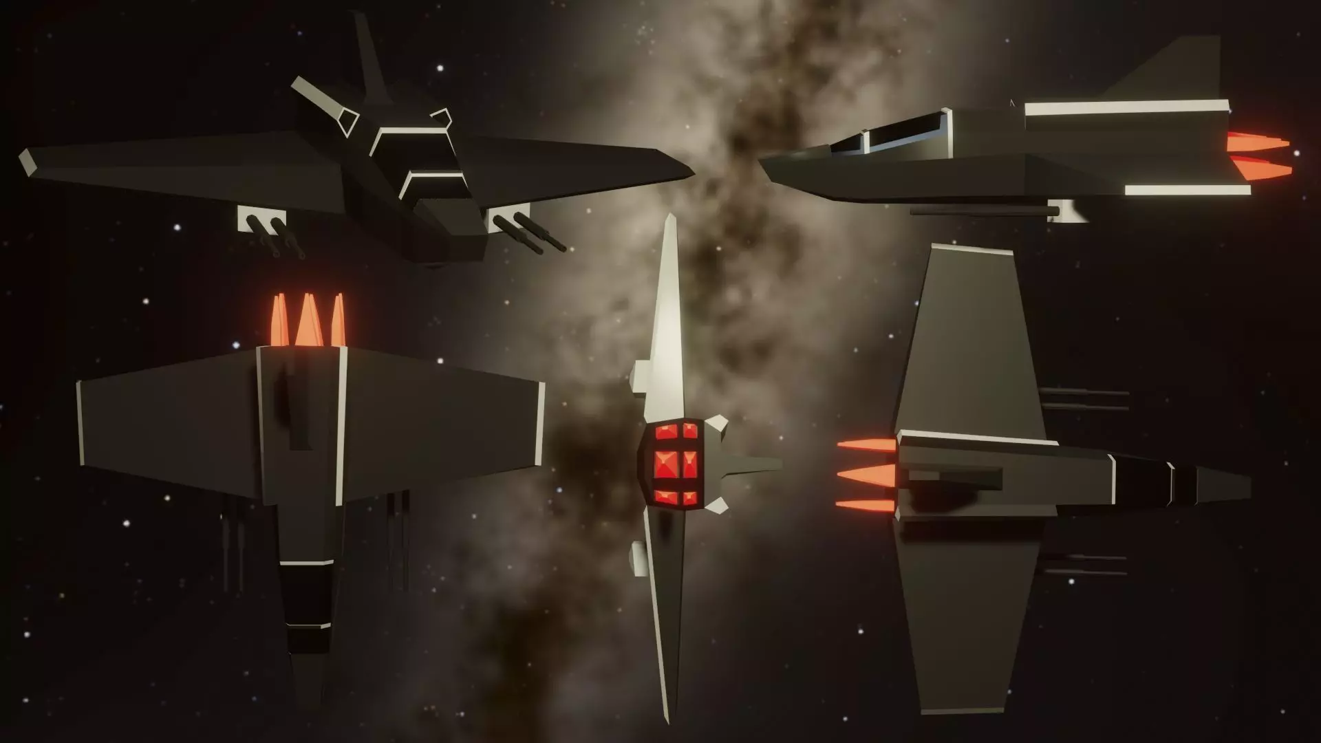 Lowpoly Spacecraft four fighter jets in space 3D model_0