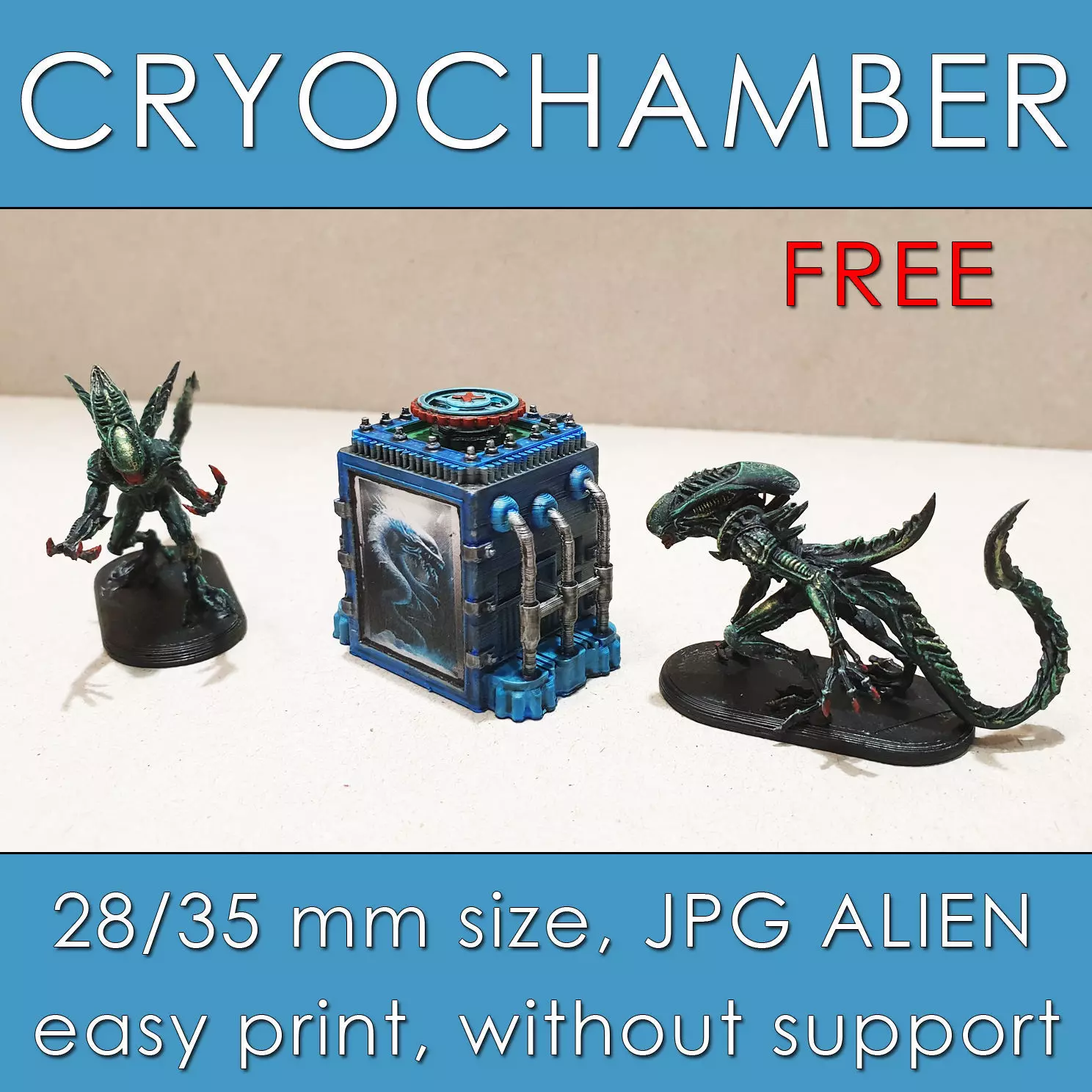 CRYOCHAMBER two alien figurines and box Free 3D model