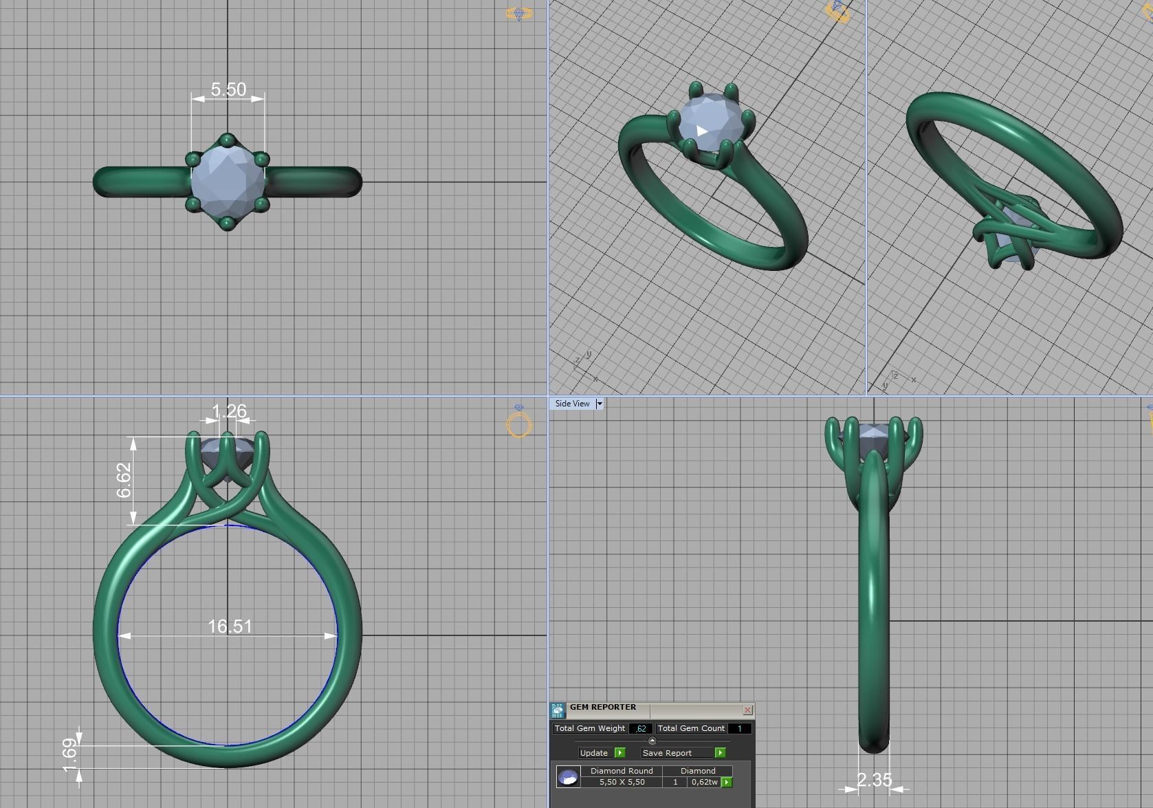 Mila Trellis Solitaire Ring 60 pointer stone 6claw design ring 3D print model_9