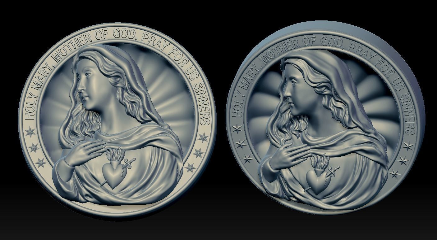 Virgin Mary Medallion 3D print model_5