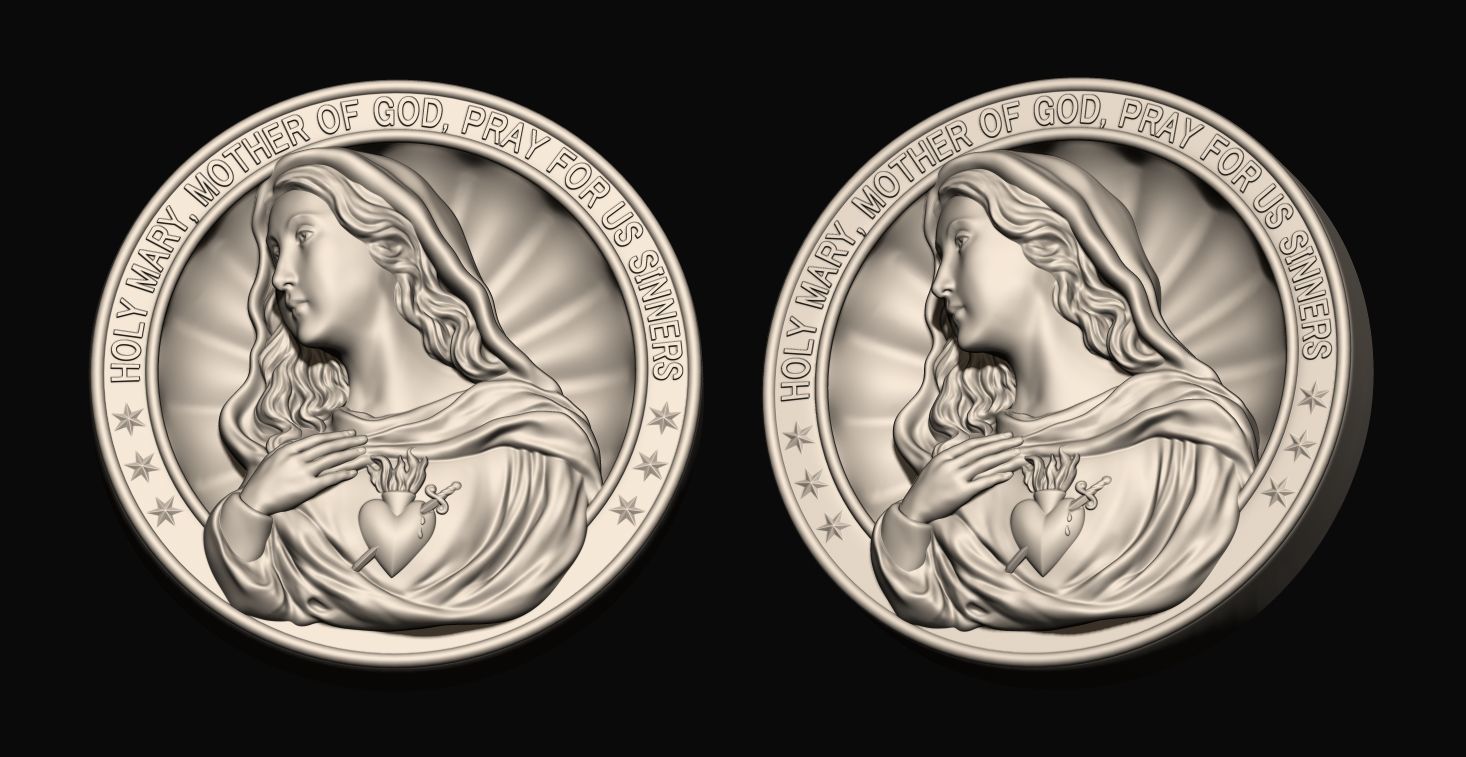 Virgin Mary Medallion 3D print model_2