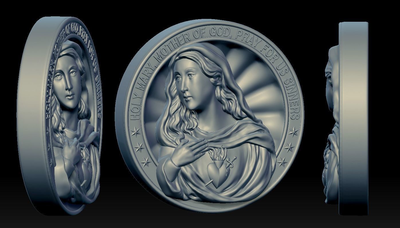 Virgin Mary Medallion 3D print model_6