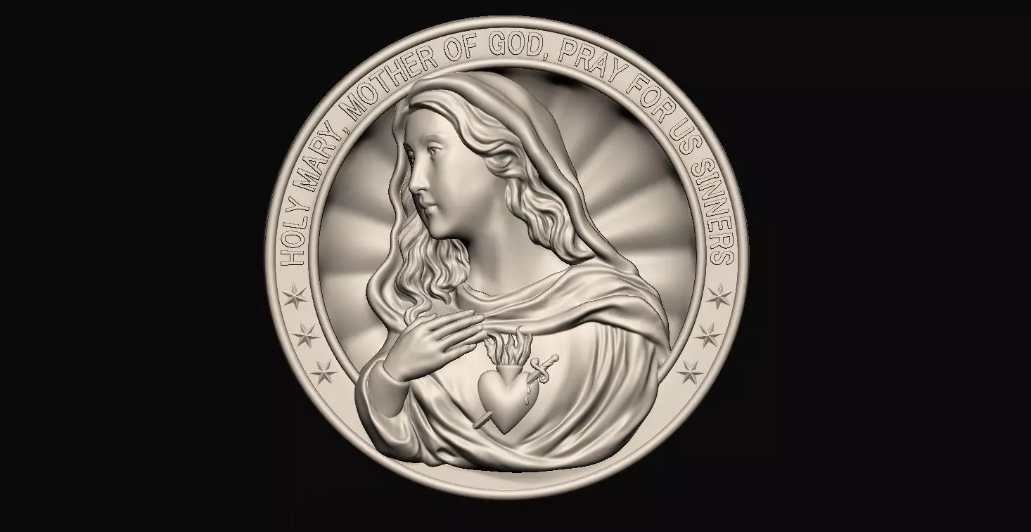 Virgin Mary Medallion 3D print model_0